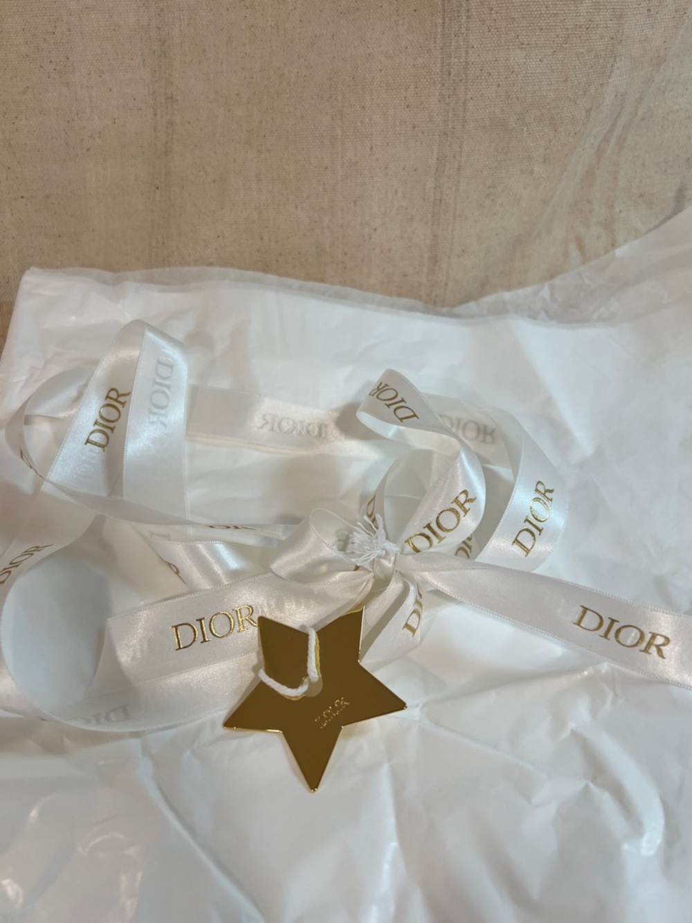 Dior White Satin Ribbon with Gold Star Tag